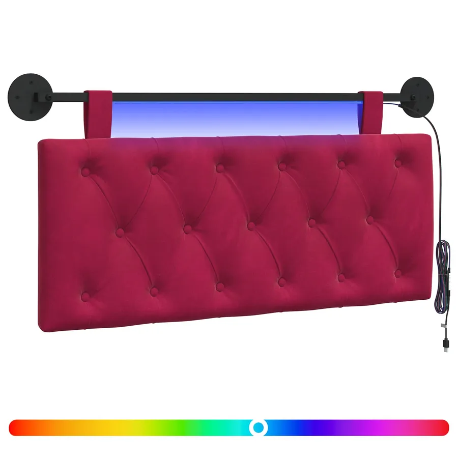 Tête de lit suspendue Avec lumière LED Bordeaux Velours - 2