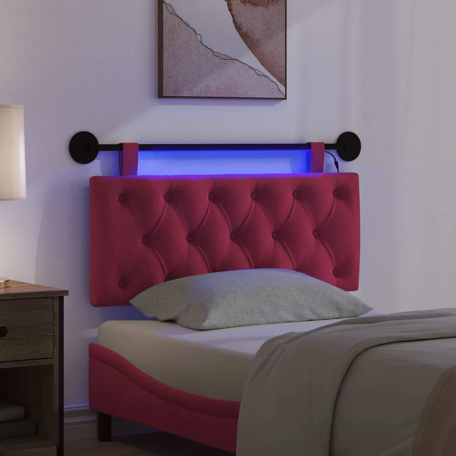 Tête de lit suspendue Avec lumière LED Bordeaux Velours - 5