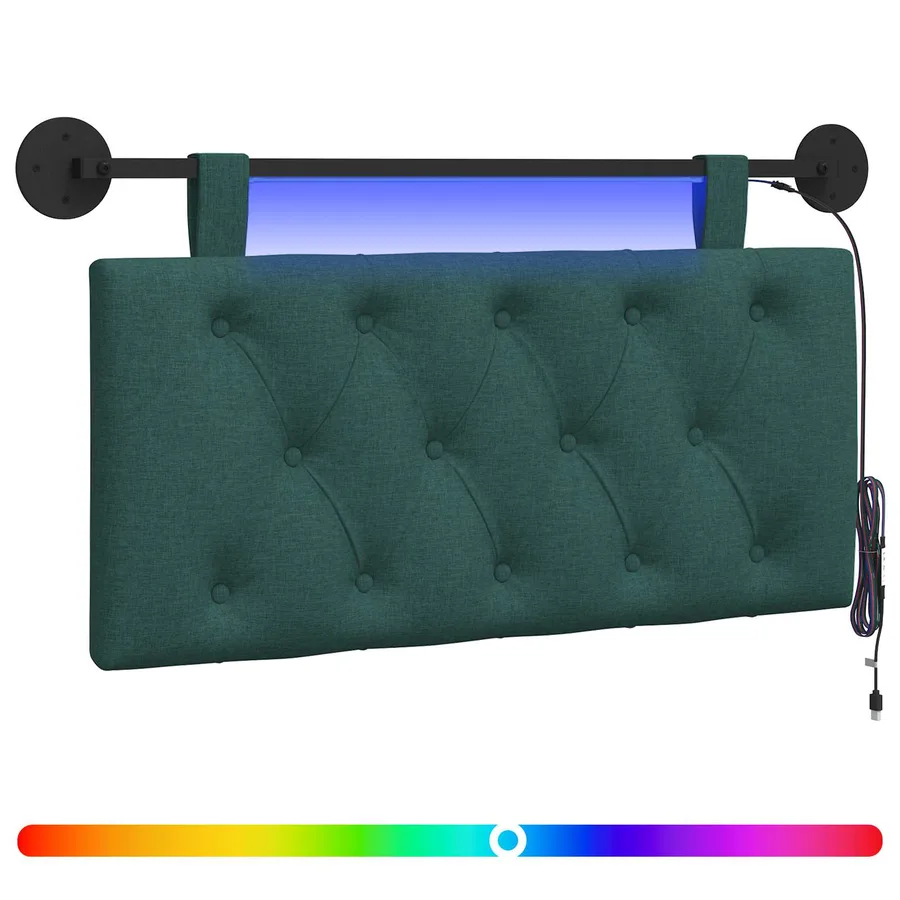 Tête de lit suspendue Avec lumière LED Vert foncé Tissu - 2