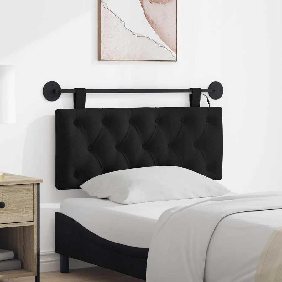 Tête de lit suspendue Avec lumière LED Noir Tissu