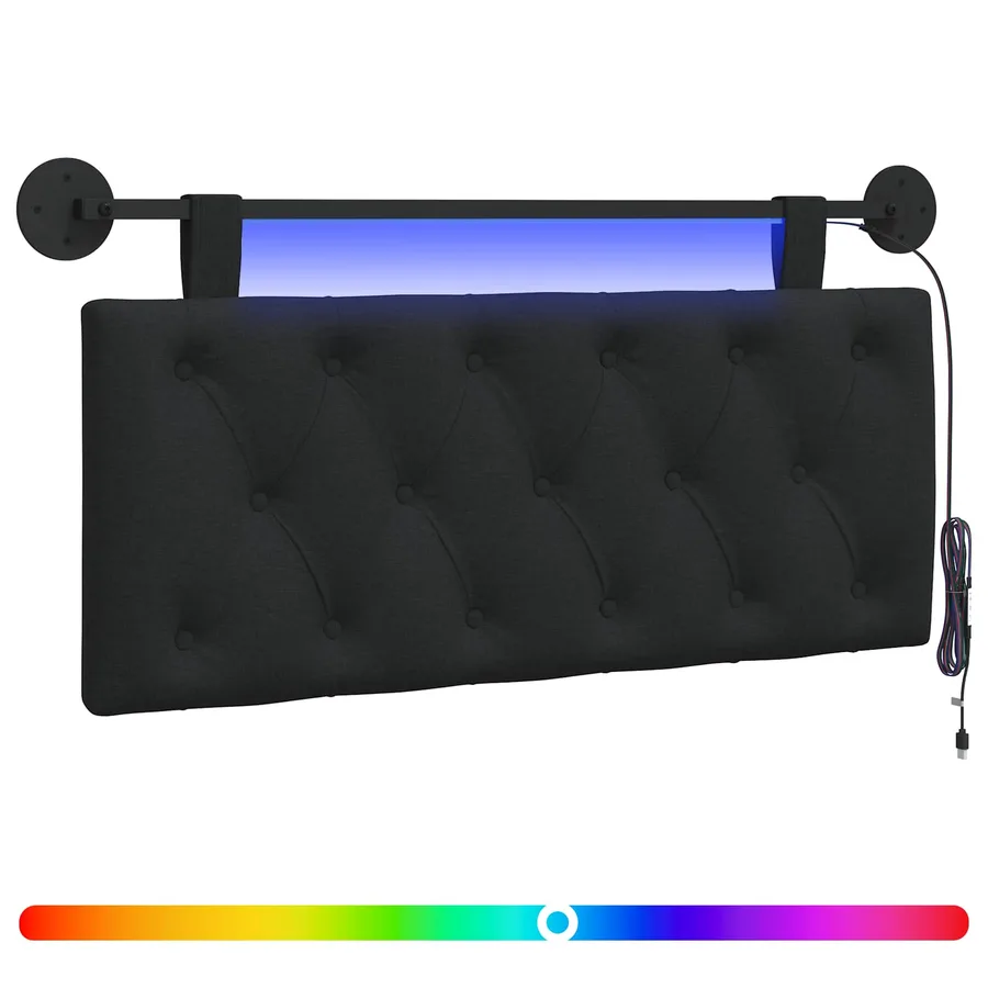Tête de lit suspendue Avec lumière LED Noir Tissu - 2