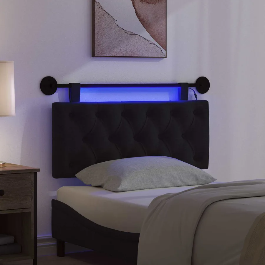Tête de lit suspendue Avec lumière LED Noir Tissu - 5