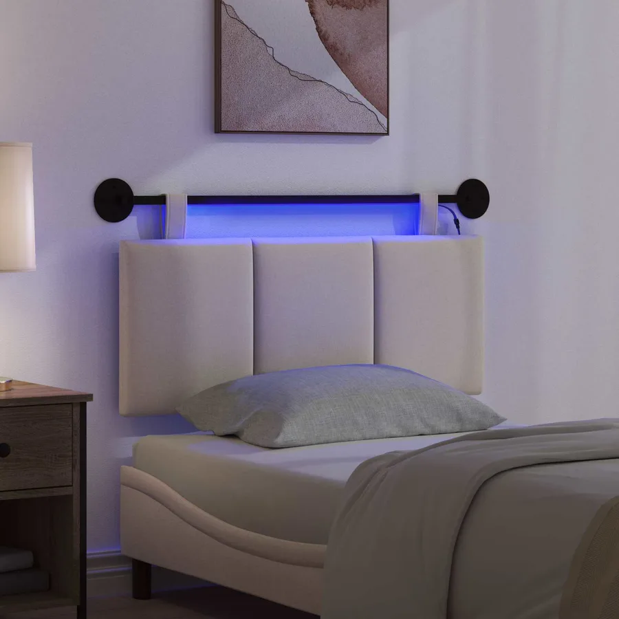 Tête de lit suspendue Avec lumière LED Crème Tissu - 5