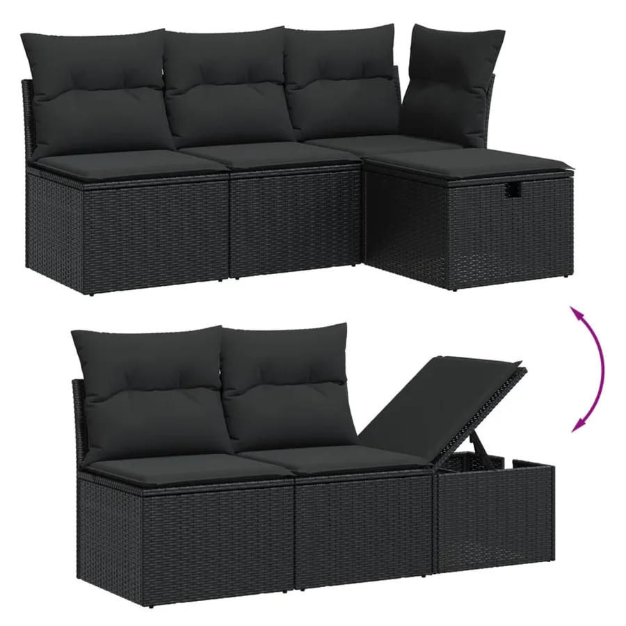 Salon de jardin 6 pcs avec coussins noir résine tressée - 3