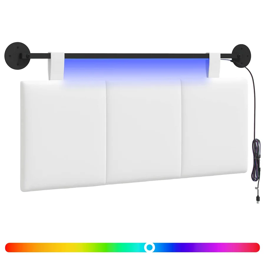Tête de lit suspendue Avec lumière LED Blanc Tissu - 2