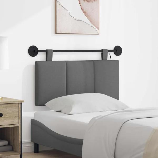 Tête de lit suspendue Avec lumière LED Gris foncé Tissu
