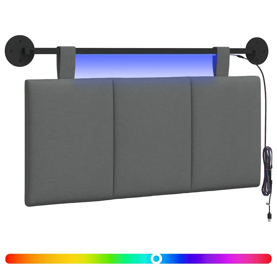 Tête de lit suspendue Avec lumière LED Gris foncé Tissu - 2
