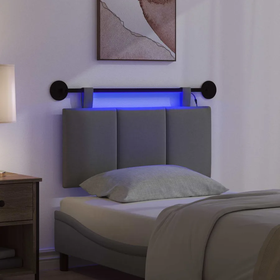 Tête de lit suspendue Avec lumière LED Gris foncé Tissu - 5