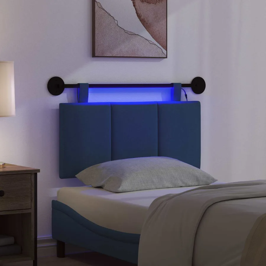 Tête de lit suspendue Avec lumière LED Bleu Tissu - 5
