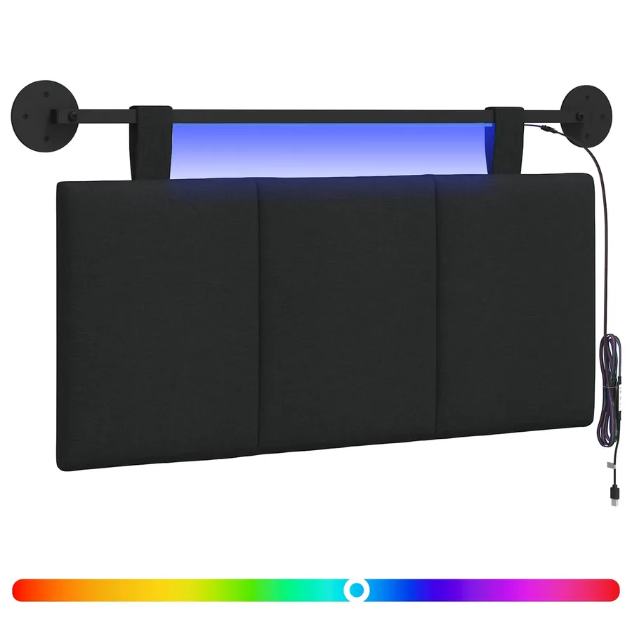 Tête de lit suspendue Avec lumière LED Noir Tissu - 2