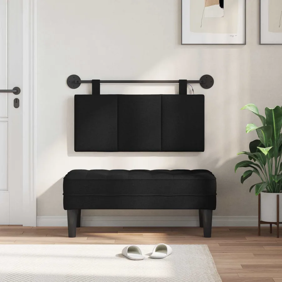 Tête de lit suspendue Avec lumière LED Noir Tissu - 3