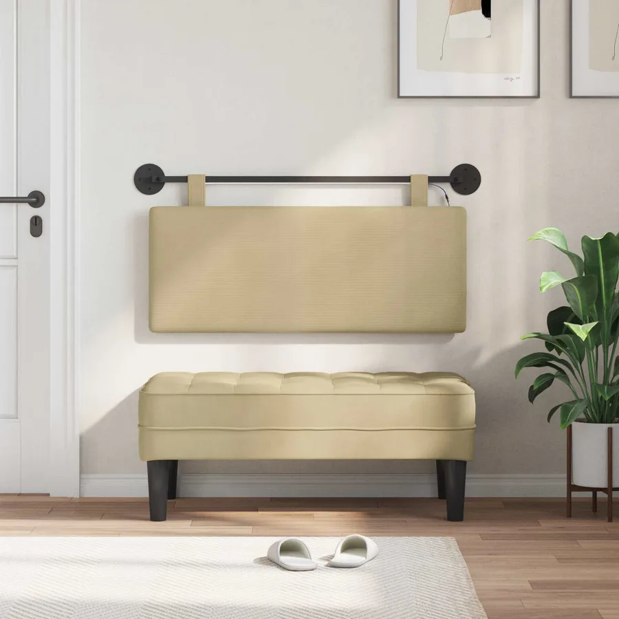 Tête de lit suspendue Gris Vert Clair Tissu en velours côtelé - 3