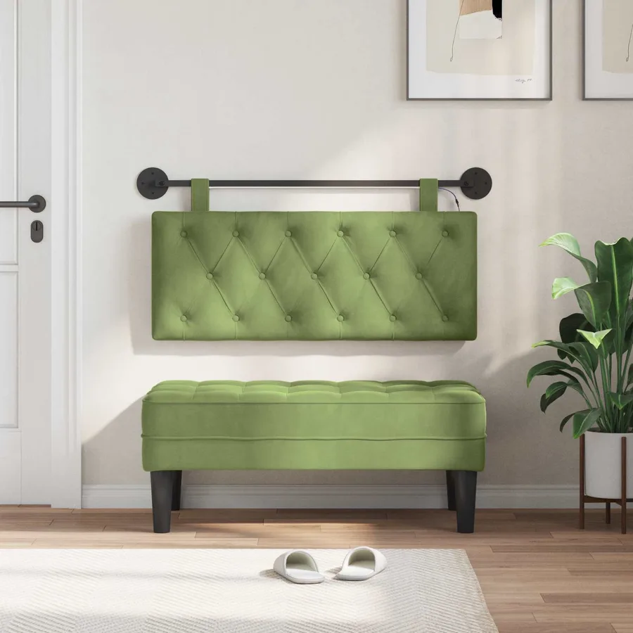 Tête de lit suspendue Avec lumière LED Vert clair Velours - 3