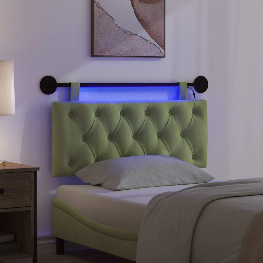Tête de lit suspendue Avec lumière LED Vert clair Velours - 5