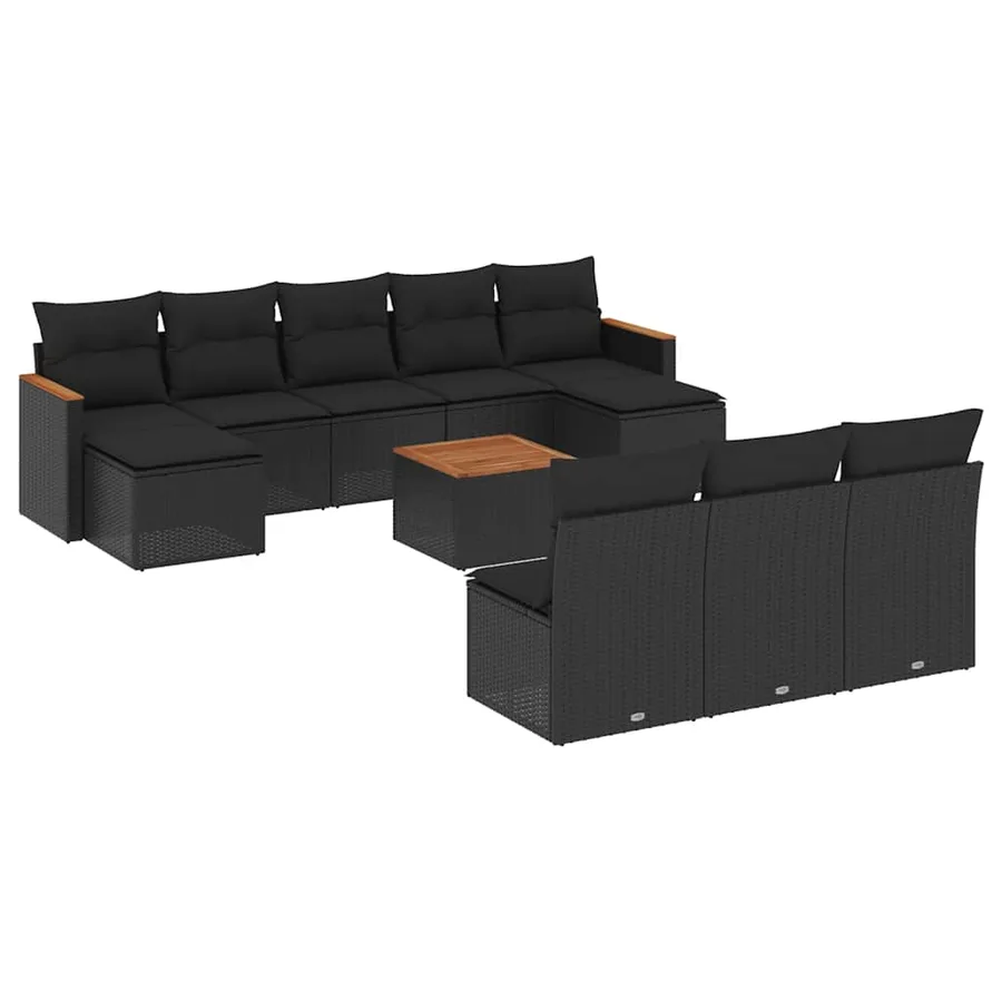 Salon de jardin 11 pcs avec coussins noir résine tressée - 2