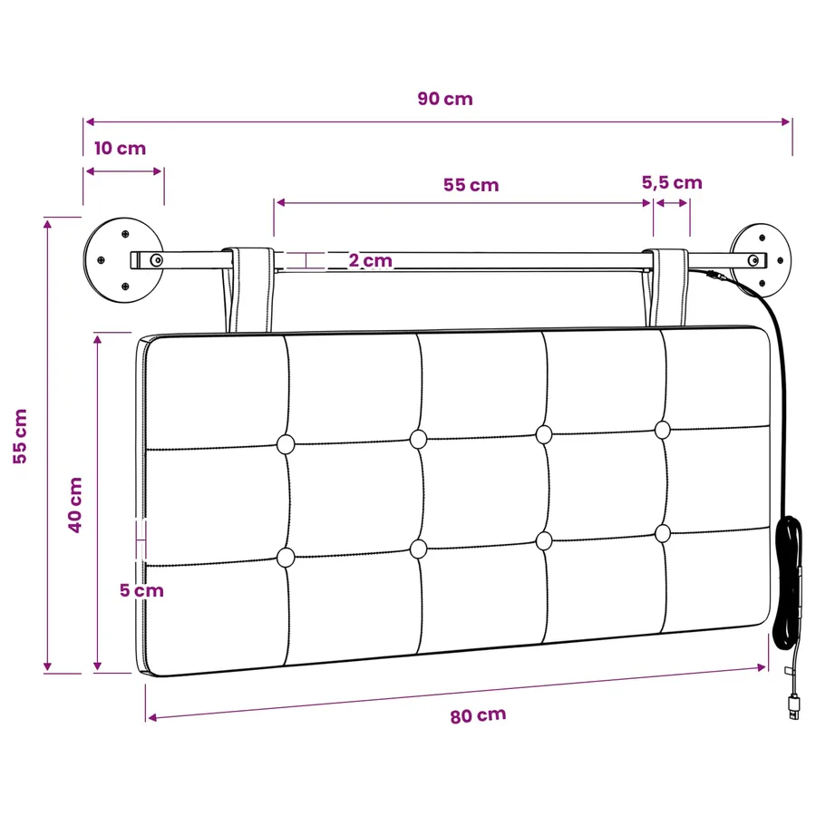 Tête de lit suspendue Avec lumière LED Marron Simili cuir - 13