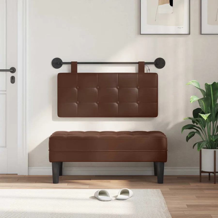 Tête de lit suspendue Avec lumière LED Marron Simili cuir - 3