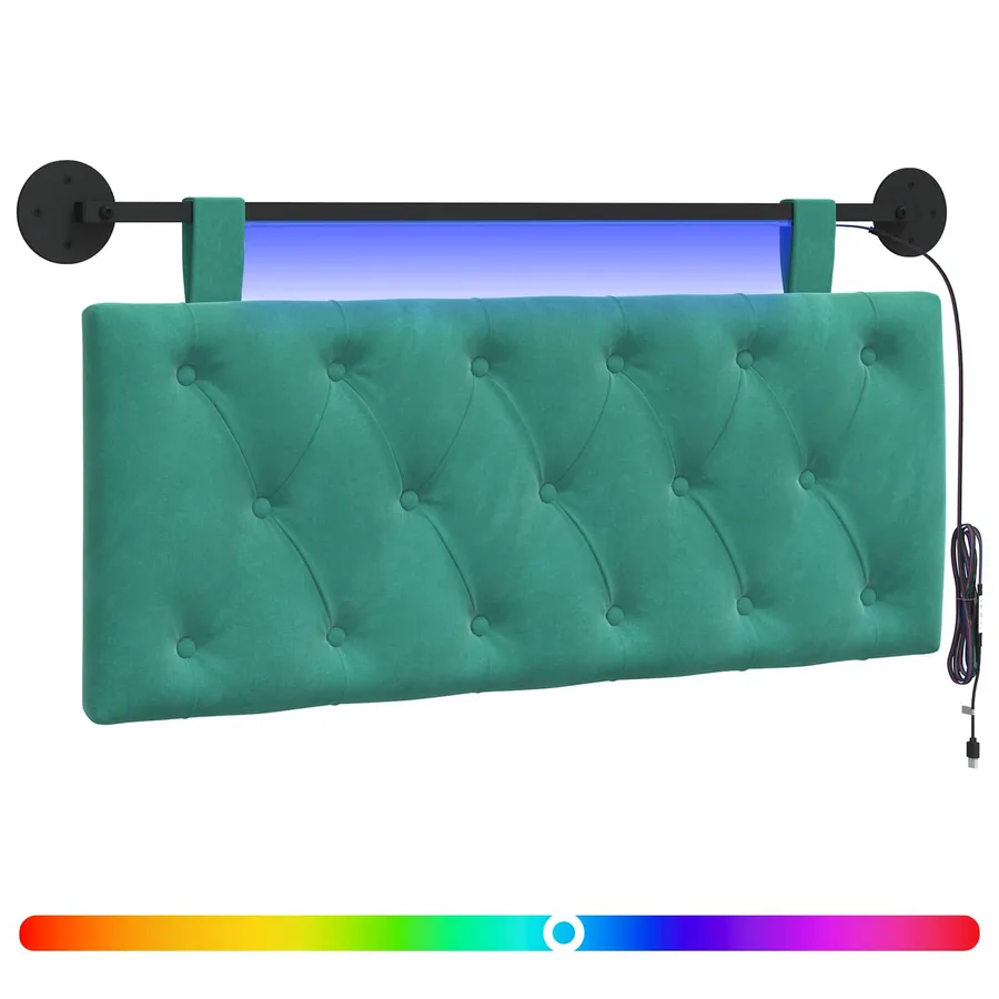 Tête de lit suspendue Avec lumière LED Turquoise Velours - 2