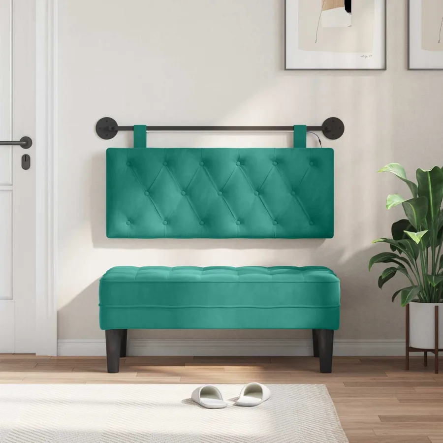 Tête de lit suspendue Avec lumière LED Turquoise Velours - 3
