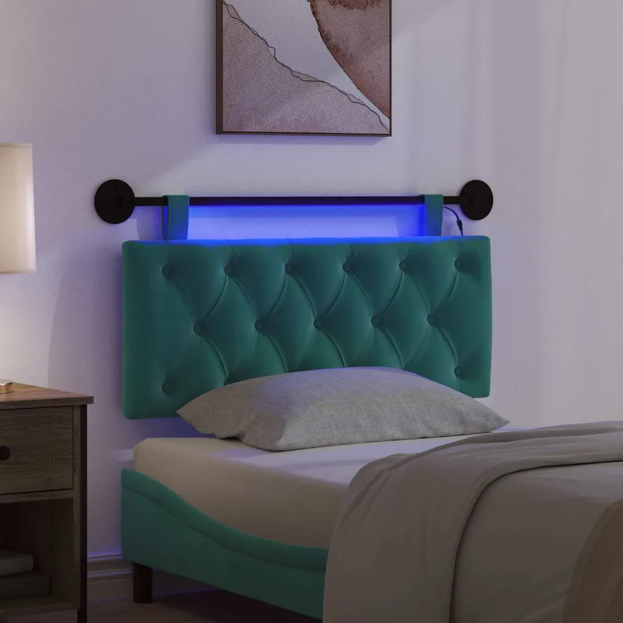 Tête de lit suspendue Avec lumière LED Turquoise Velours - 5