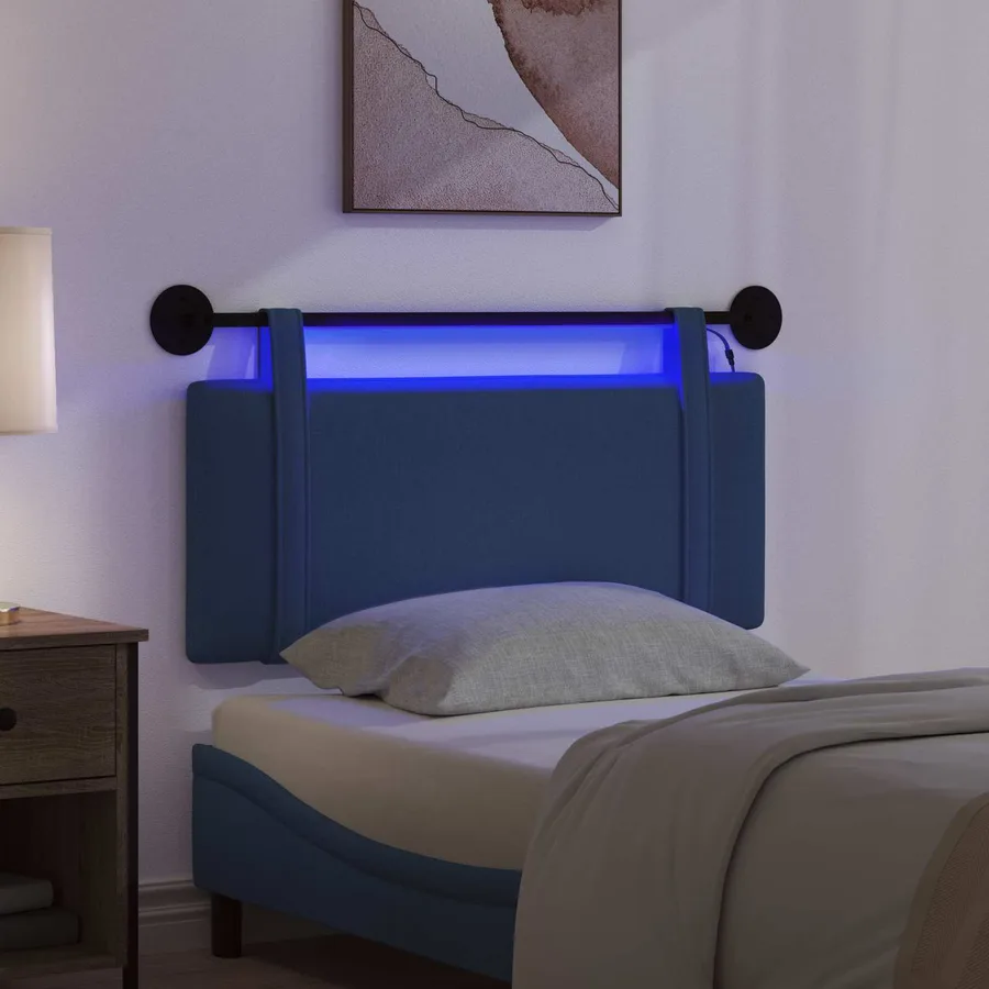 Tête de lit suspendue Avec lumière LED Bleu Tissu - 5