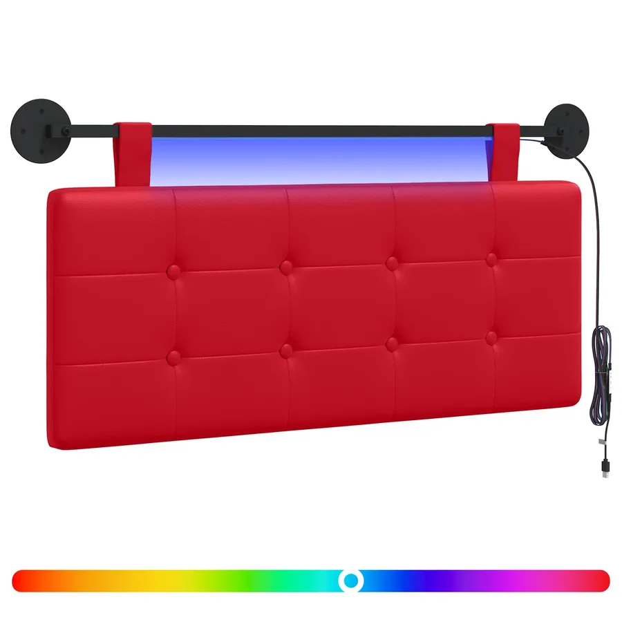 Tête de lit suspendue Avec lumière LED Rouge Simili cuir - 2