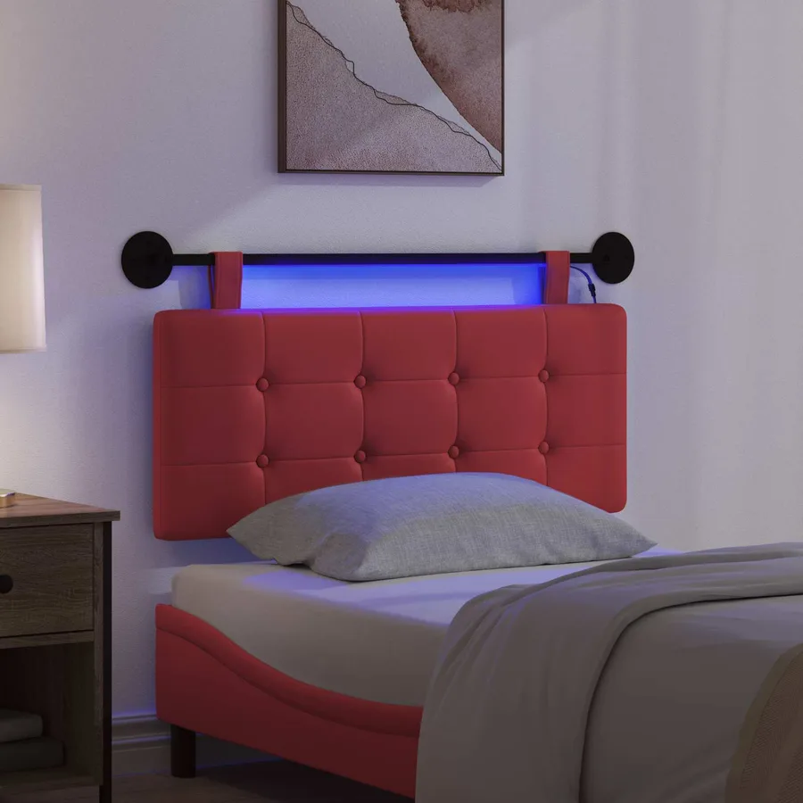 Tête de lit suspendue Avec lumière LED Rouge Simili cuir - 5