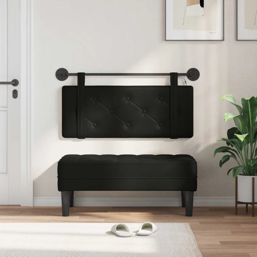 Tête de lit suspendue Avec lumière LED Noir Simili cuir - 3