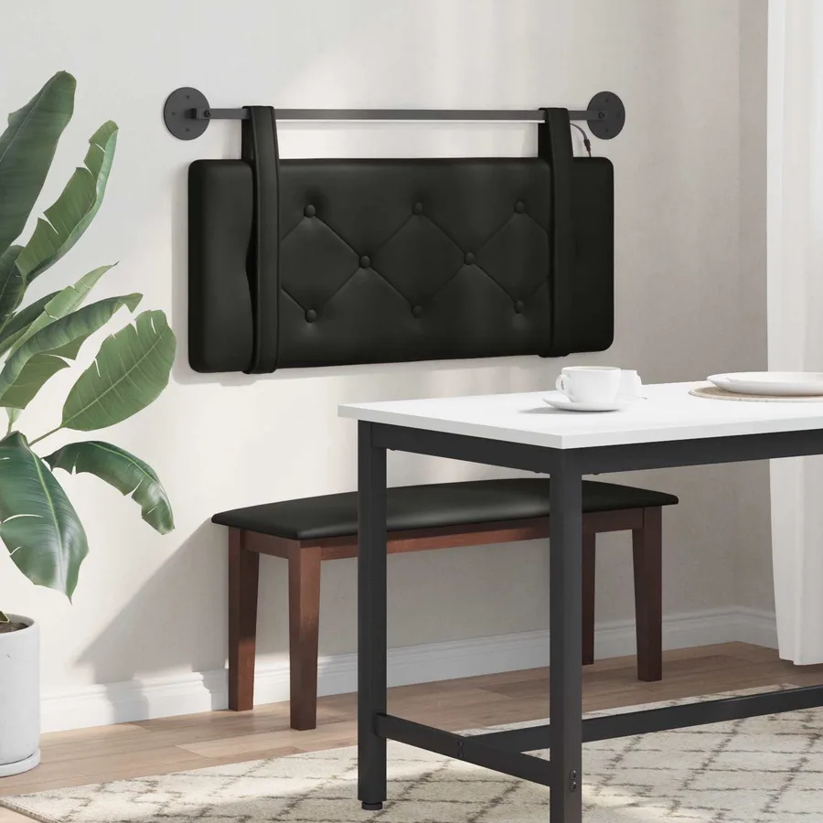 Tête de lit suspendue Avec lumière LED Noir Simili cuir - 4