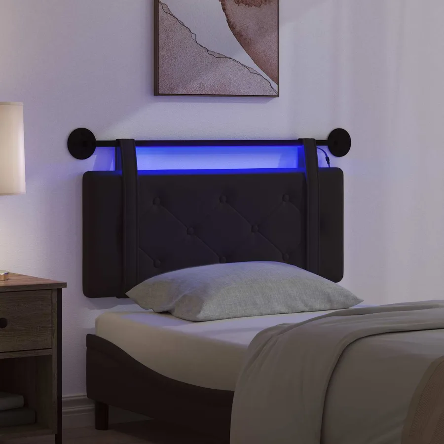 Tête de lit suspendue Avec lumière LED Noir Simili cuir - 5