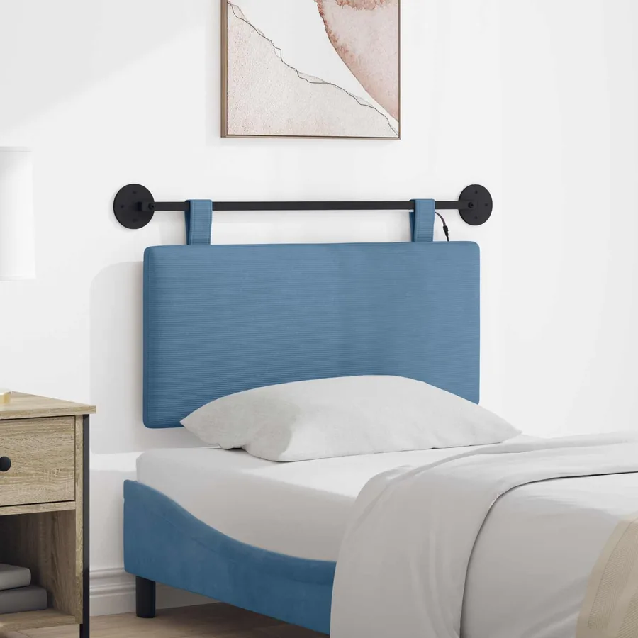 Tête de lit suspendue Bleu Tissu en velours côtelé