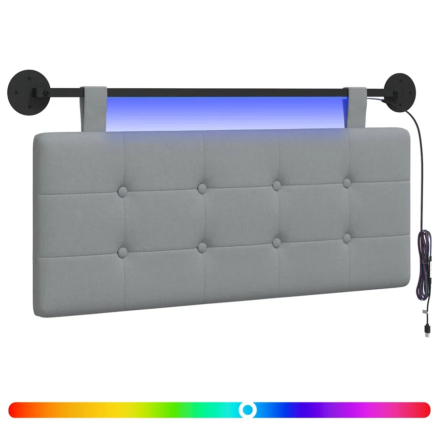Tête de lit suspendue Avec lumière LED Gris clair Tissu - 2