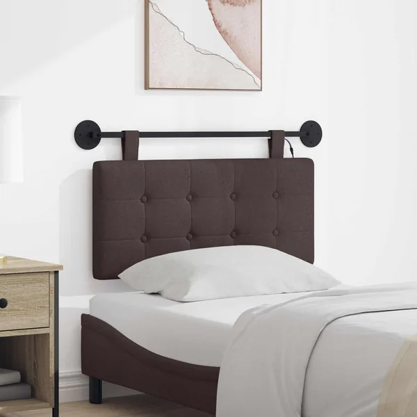 Tête de lit suspendue Avec lumière LED Marron foncé Tissu