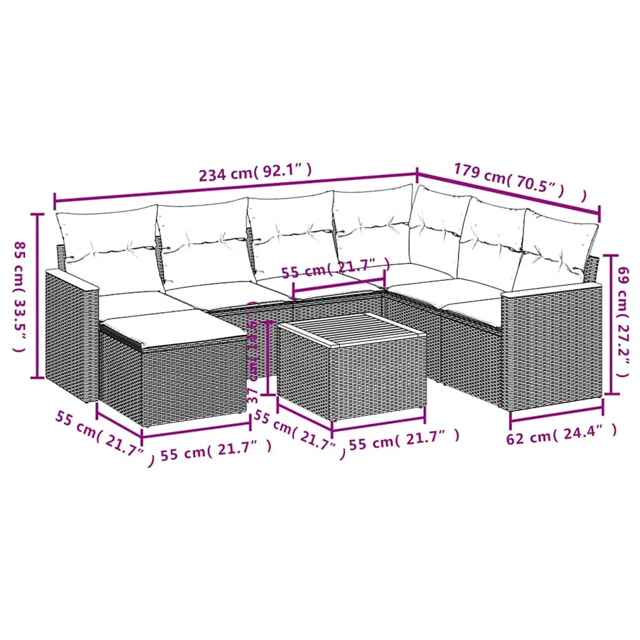 Salon de jardin 8 pcs avec coussins noir résine tressée - 9