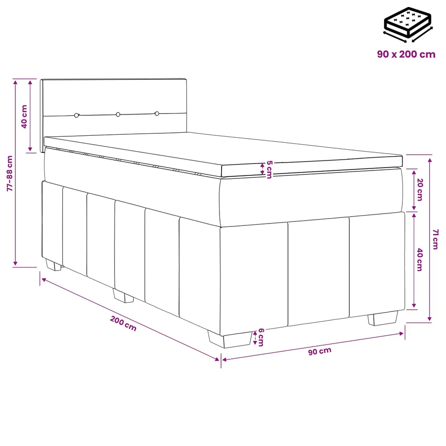 Lit boxspring avec matelas Gris clair 90 x 200 cm Tissu - 11