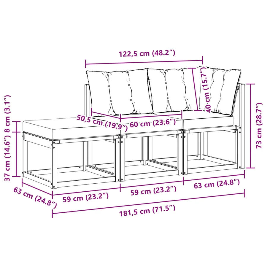 Unité de canapé sectionnel avec coussin 3 Pièce Blanc - 11