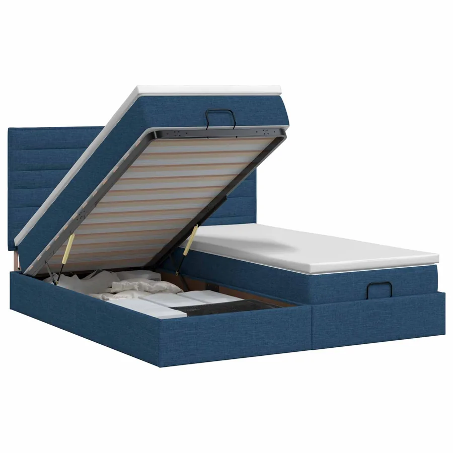 Lit ottoman avec matelas avec tête de lit 2 pcs Bleu Tissu