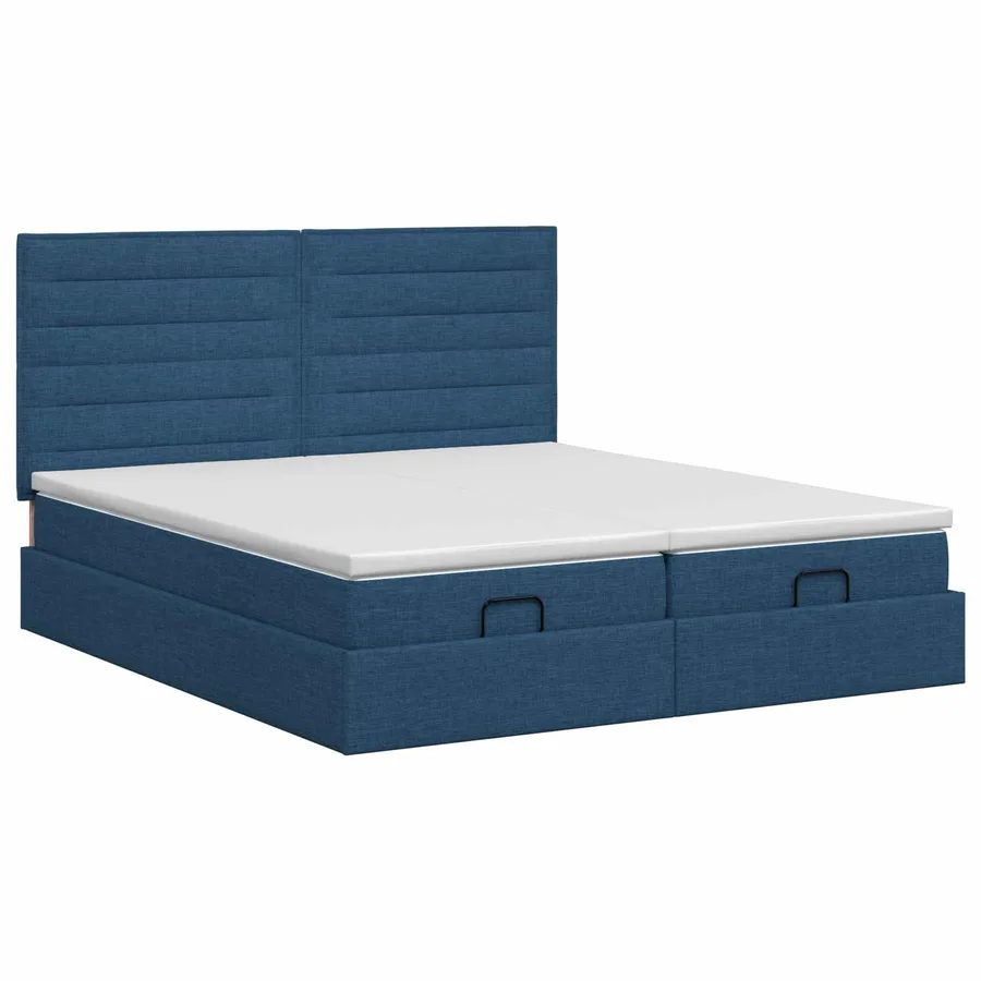 Lit ottoman avec matelas avec tête de lit 2 pcs Bleu Tissu - 4