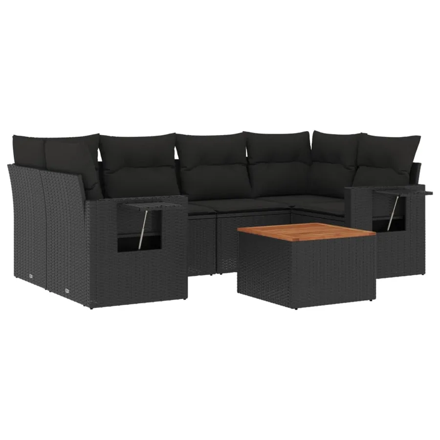 Salon de jardin 7 pcs avec coussins noir résine tressée 62 x 62 x 69 cm - 59,7 kg - 2