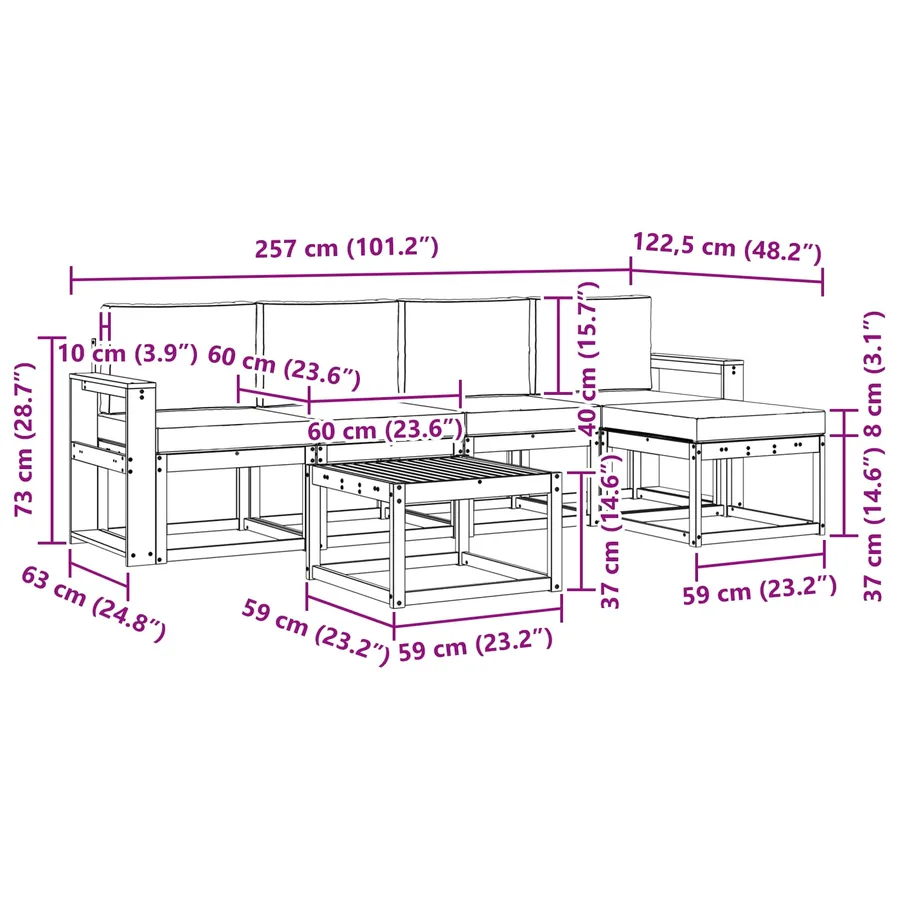 Ensemble de canapés d'extérieur 6 pcs Blanc et crème - 7