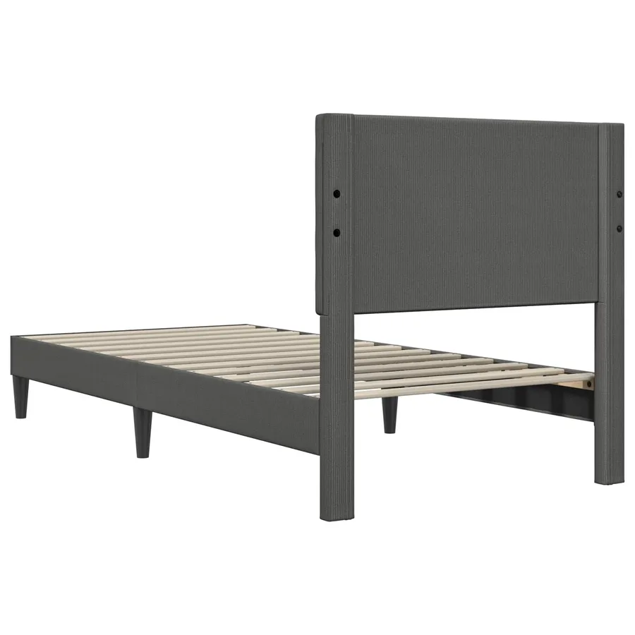 Cadre de lit Gris foncé 90 x 200 cm Tissu en velours côtelé - 6