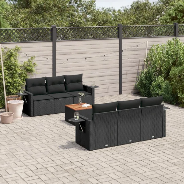 Salon de jardin 7 pcs avec coussins noir résine tressée 55 x 62 x 69 cm - 59,8 kg
