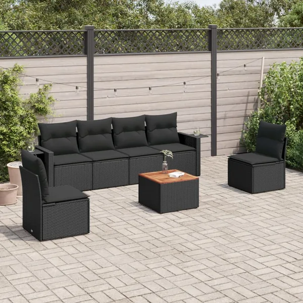 Salon de jardin 7 pcs avec coussins noir résine tressée 55 x 62 x 69 cm - 54,0 kg