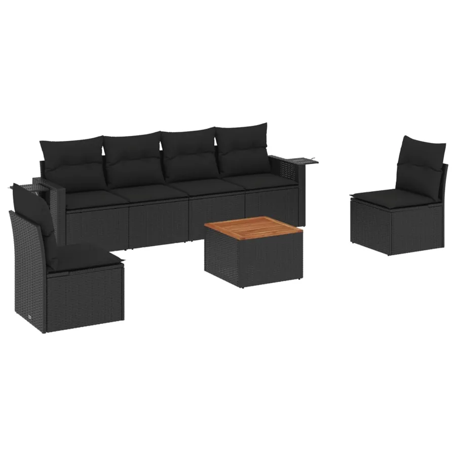 Salon de jardin 7 pcs avec coussins noir résine tressée 55 x 62 x 69 cm - 54,0 kg - 2