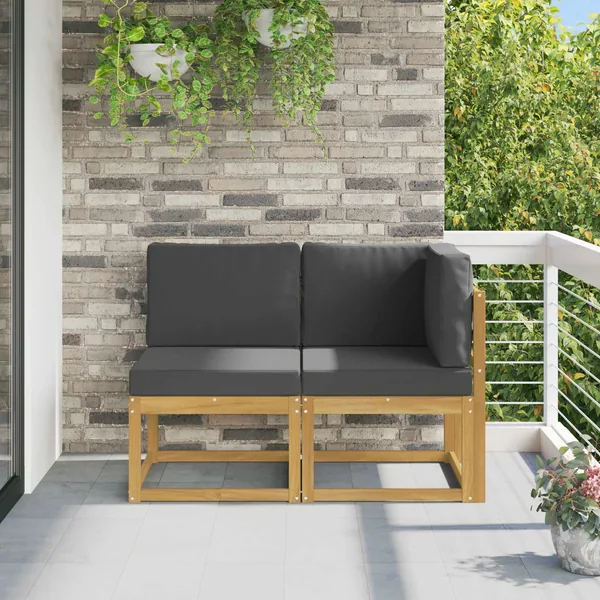Canapé d’extérieur milieu et coin avec coussin 2 Pièce Blanc