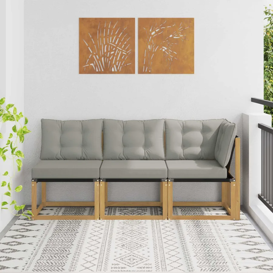 Canapé d’extérieur milieu et coin avec coussin 3 Pièce Blanc