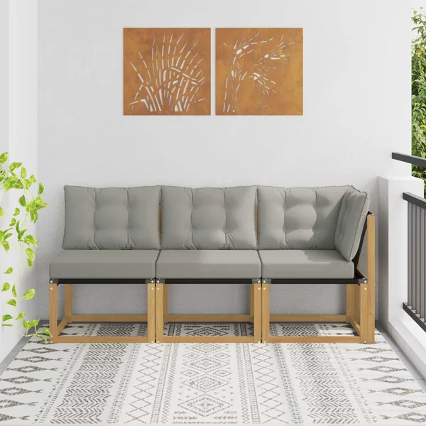 Canapé d’extérieur milieu et coin avec coussin 3 Pièce Blanc