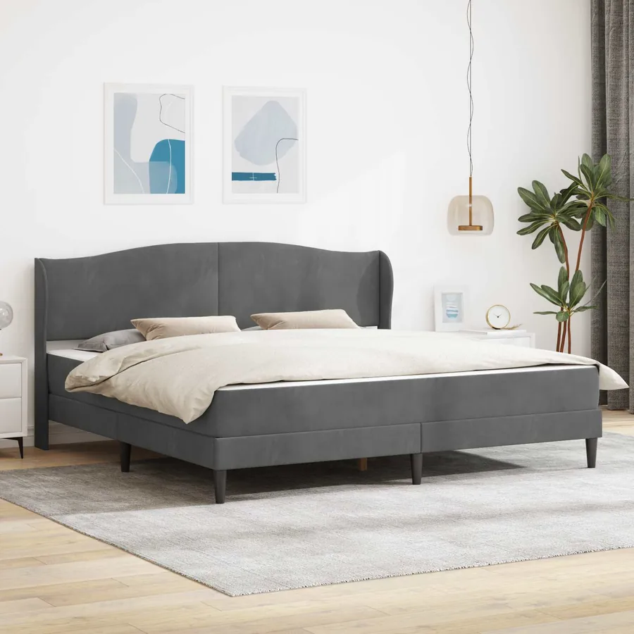 Cadre de lit avec tête de lit Gris foncé 200 x 200 cm Velours