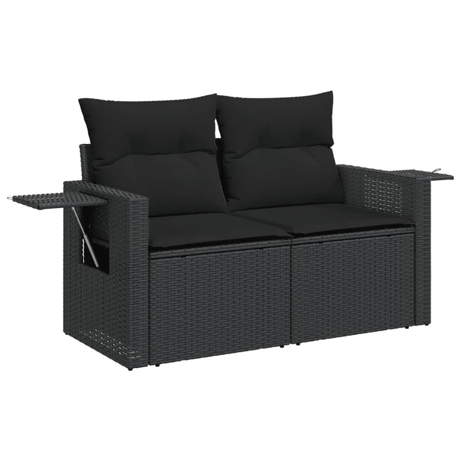 Salon de jardin 6 pcs avec coussins noir résine tressée - 4