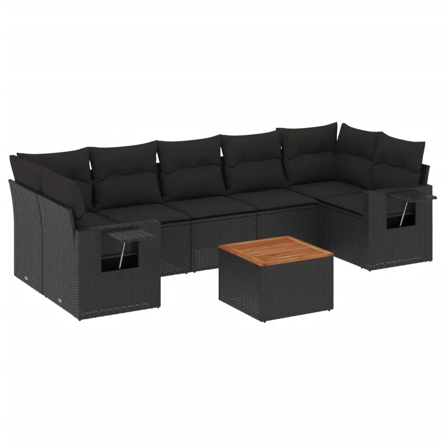 Salon de jardin 8 pcs avec coussins noir résine tressée - 2